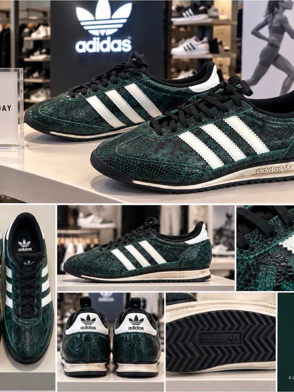 adidas Green Snake-Print Samba Sneakers with White 3-Stripes
